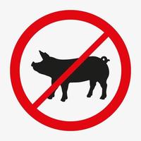 Pig ban sign, Pork free. Forbidden pig symbol. Red crossed circle isolated on white background vector