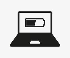 Laptop with battery vector icon isolated on white background. Computer charging symbol