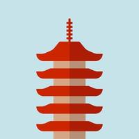 Asian pagoda tower vector icon isolated on light blue background