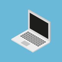 A simple vector isometric illustration of a white laptop with black screen on blue bakground
