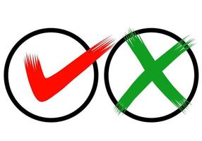 hand drawn of Green checkmark and Red cross isolated on white background. Right and wrong icon . Vector illustration.