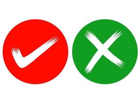 hand drawn of Green checkmark and Red cross isolated on white background. Right and wrong icon . Vector illustration.