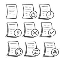 Set of hand drawn Document Flow Management Vector Line Icons. doodle