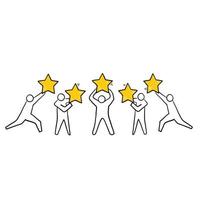 hand drawn Customer review rating. People give review rating and feedback. doodle vector illustration. Customer choice. Rank rating stars feedback. Business satisfaction support.