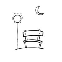 hand drawn empty bench in the park at night vector