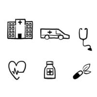 Set of hand drawn hospital and medicine related vector illustration with simple doodle