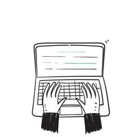 hand drawn doodle hand typing on laptop illustration vector isolated