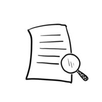 Scrutiny document plan icon in hand drawn style. Review statement vector illustration.Document with magnifier loupe business concept. doodle