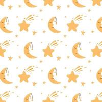 Vector pattern with moon and stars. Childish pattern with constellations and the moon.