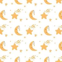 Vector pattern with moon and stars. Childish pattern with constellations and the moon.