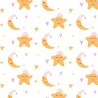 Vector pattern with moon and stars. Childish pattern with constellations and the moon.