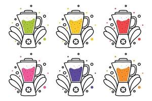 Vector set of smoothie blenders. Doodle style. Set of smoothies in different colors.