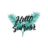 Vector illustration of summer lettering. Hello summer. Summer lettering with leaves.