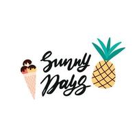 Vector illustration of summer lettering with ice cream and pineapple. Summer lettering.