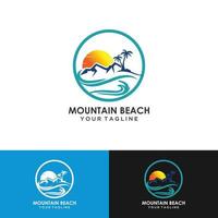 plantilla de diseño de logotipo de paisaje de playa de montaña, lago de colinas, logotipo de viaje de isla. vector