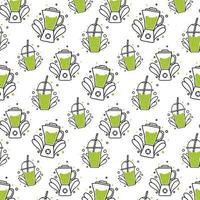 Vector pattern with smoothies and blender. Smoothie green. Doodle style.