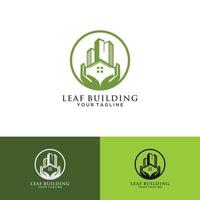 concepto de diseño de logotipo de edificio de ciudad verde abstracto. símbolo de icono de paisaje residencial, apartamento y ciudad vector