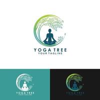vector logo de yoga, una meditación de hombre en un lugar natural.