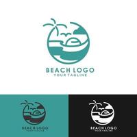 Mountain Beach Scenery Logo Design Template, Hills lake, island travel logo. vector