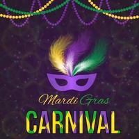 Mardi Gras carnival vector illustration with mask on dark bright background. Easy to edit design template for your  projects.