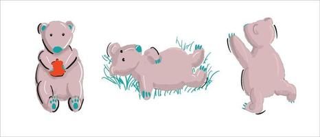 Set of Cute Cartoon Teddy Bear on a white background vector