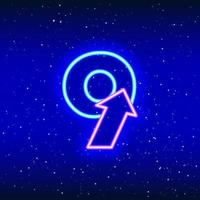 Number 9 and arrow sign icon in neon blue and pink color. Arrowed numeral nine of space stars. Neon linear digit design. Realistic neon icon. Linear icon on blue background. vector