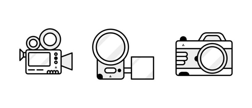 Modern video recording and camera icon set. Modern simple video camera. Linear icon ready template. Download simple linear technology device vector. white background. vector