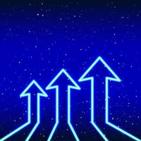 Neon blue upward moving arrow. Success-Idea phase. Neon 3d arrow sign. Realistic neon icon. Linear icon on blue background. vector