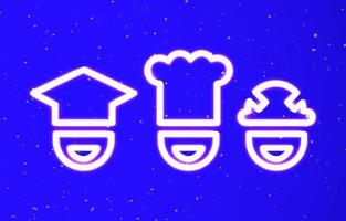 Chef, worker and graduate profile face neon special collection. Install the unique super bright neon linear smiley vector. Light burst. Design element linear neon icon. Great ad every night banner. vector