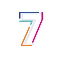 Abstract number 7 Line Colorful logo-icon. Modern numeral lines with new pop art colors. Font seven number template. Set logo thin line clean style.