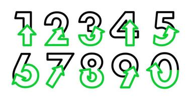 Arrow sign icon inside numbers. arrow-direction sign and numeral one are nested. Creative linear figure set design. All numbers linear icon. vector