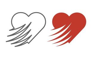 dibujo creativo del corazón con efecto de velocidad. logo corporativo único con alas voladoras de corazón rápido. vector
