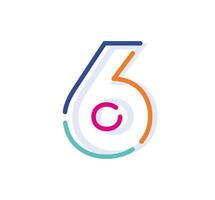 Abstract number 6 Line Colorful logo-icon. Modern numeral lines with new pop art colors. Font six number template. Set logo thin line clean style. vector