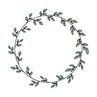 Vector colorful floral frame with leaves illustration. Round beautiful decoration wreath with leaves for invitations, greeting cards, wedding