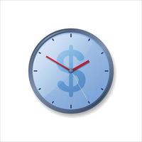 Vector clock with US dollar symbol, time is money concept, isolated icon on white background