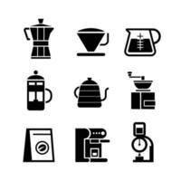 Set of coffee equipment icons on white background, vector illustration