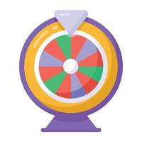 A type of lottery in casino, roulette wheel or wheel of fortune flat icon vector