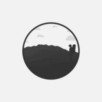 tourist climbs the mountain symbol, travel and expedition logo template. Silhouette of a climber vector