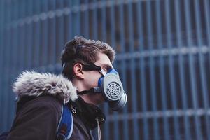 European man in protective mask on a background photo