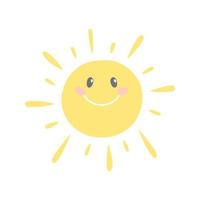 soleado con sonrisa, ilustración plana vectorial en estilo dibujado a mano vector