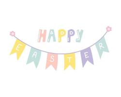 Happy Easter greetings, flag garland, hand lettering, vector flat illustration