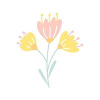 Cute yellow pink spring flower, decorative element, vector flat illustration
