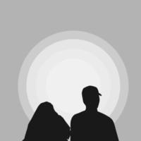 Vector of the silhouette of a couple standing on the hill against moonlight in the night sky