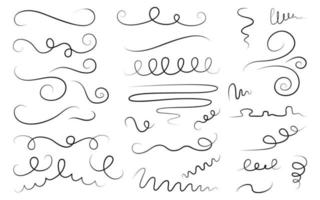 Set of whirlwinds, swings, swooping, swishes  hand-drawn. Vector illustration on a white background. Elements from twisted lines for design or decoration.