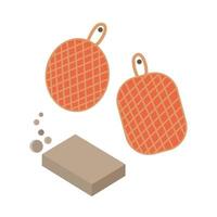 Eco washcloths and natural soap for washing dishes. Zero waste. Replacement of one time. vector illustration.
