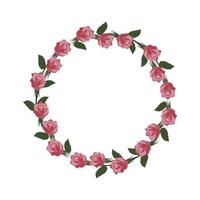 A wreath of pink roses with green leaves. vector