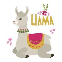 llama o alpaca al estilo mexicano. ilustración vectorial aislada. para la decoración de la guardería, un cartel, una postal. vector