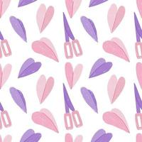 Scissors and paper cut into the shape of a hearts. Seamless pattern. Valentine Day decoration pattern. Wrapping paper pattern. vector