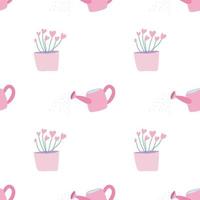 Seamless pattern. Hearts tree and watering can. Wrapping paper pattern. Valentines Day decorations. vector