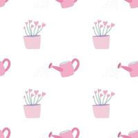 Seamless pattern. Hearts tree and watering can. Wrapping paper pattern. Valentines Day decorations. vector